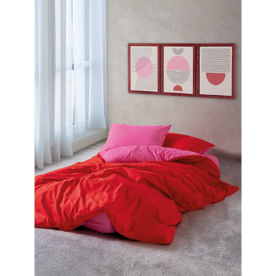 Luxury Ranforce Double Quilt Cover Set, 100% Cotton, Red & Fuchsia | Duvet Cover 78.7 x 86.6 inches, Fitted Sheet 63.0 x 79.0 + 11.8 inches, 2 Pillowcases 19.7 x 27.6 inches | Machine Washable, Soft & Durable Design