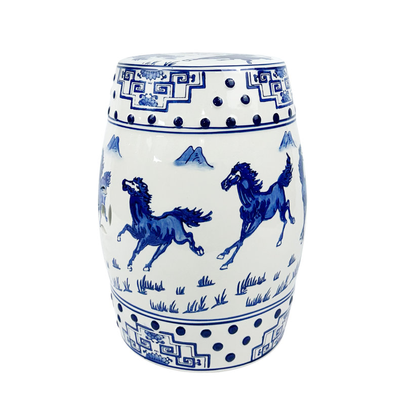 Tabouret chinois en céramique bleue et blanche