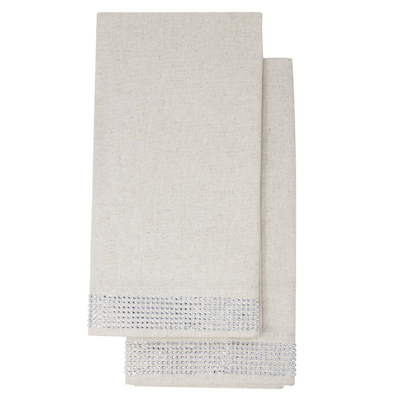 Sparkles Home | Ensemble de serviette à rayures Rhinestone | Carré 20 po | Mélange de coton et lin | Ensemble de 2, Taupe