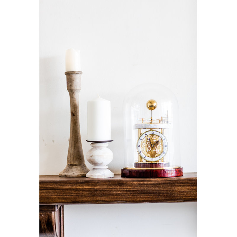 Roman Numeral Metal Quartz Movement / Crystal Tabletop Clock in Mahogany