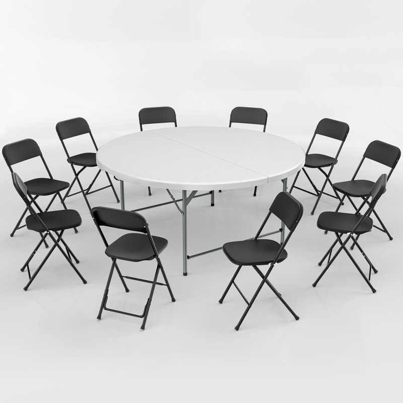 Table 11 pièces pliable en demi-table, L 66 po, Blanc / Gris / Noir