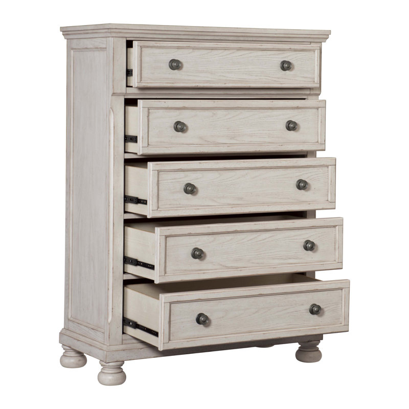 Commode de chambre de style transitionnel 1 pièce avec brosses métalliques et glissières à roulement à billes