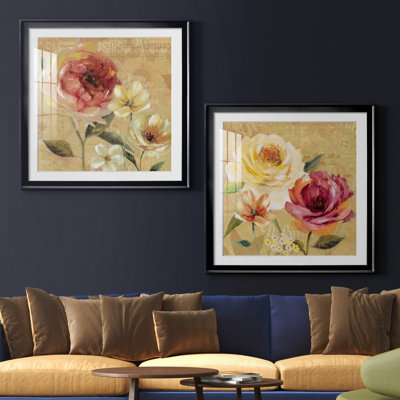 French Country Garden III - Matted and Framed Under Acrylic Glass, Set of 2, Large Living Room Wall Art