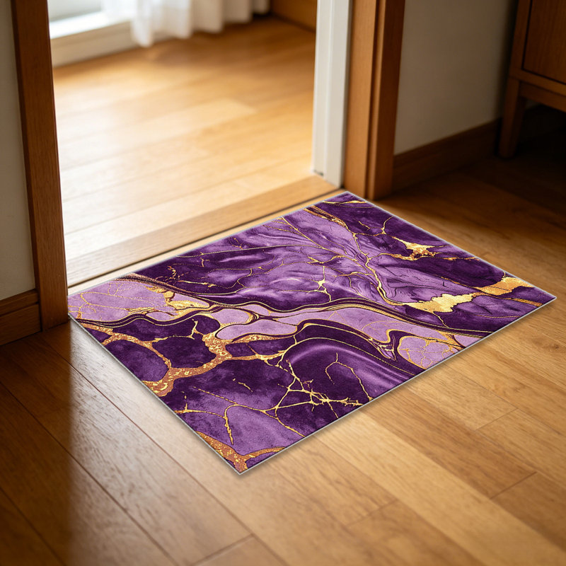 Purple Marble Gold carpet-easy to clean, machine-washable, soft and comfortable; suitable for door mats, kitchens, living rooms, bedrooms, corridors, and laundry areas. Easy to clean, durable carpet for home decoration.