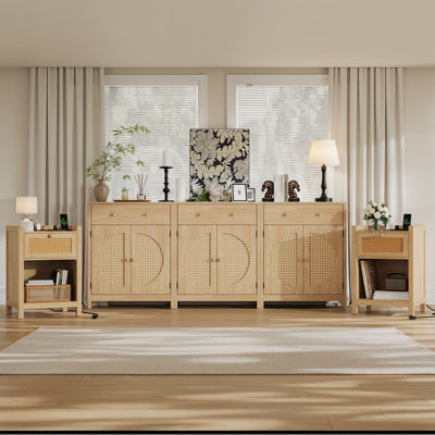 Lghm 5-piece Rattan Bedroom Set - Three Sideboards and Two Nightstands, Natural