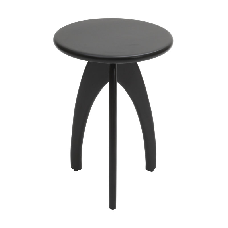 Liddel Curved Sculptural Retro Round Mid-Century Modern Solid Wood Accent End Table, Black