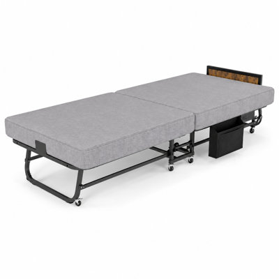 Lit pliant 78 po x 31 po avec tête de lit et chargement USB, lit d'invité en mousse à mémoire de forme sur roulettes pour petits espaces
