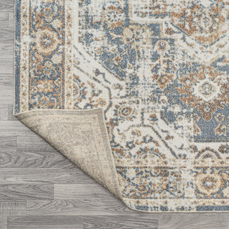 Tapis bleu / crème Kilesha Bold, Tapis de couloir 2 pi x 7 pi 10 po