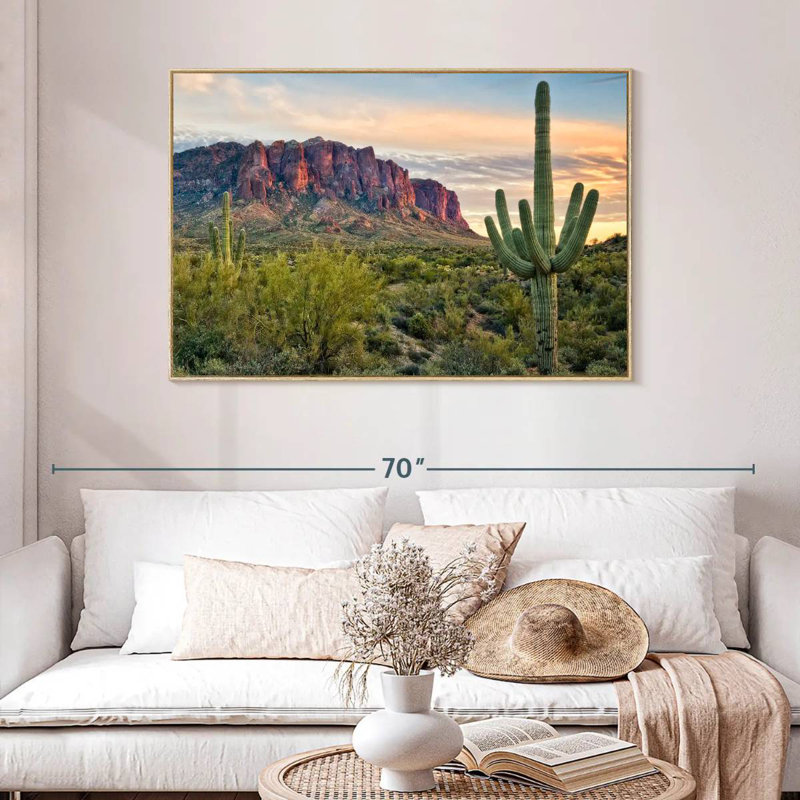 Cactus View II, Cadre flottant en bois naturel, 46 po x 31 po