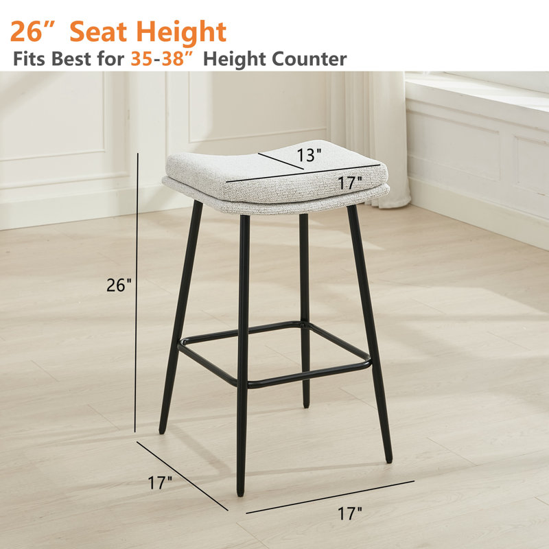 Upholstered 26" Backless Saddle Barstools, 3, Black