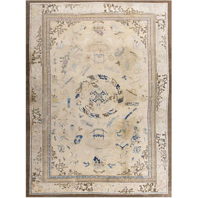 Tapis rectangulaire chinois en laine antique noué des années 1880 de Pékin
