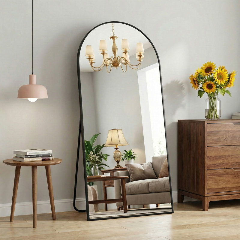 Miroir autoportant en arche mince en alliage d'aluminium noir mat 71 po x 31 po, Black
