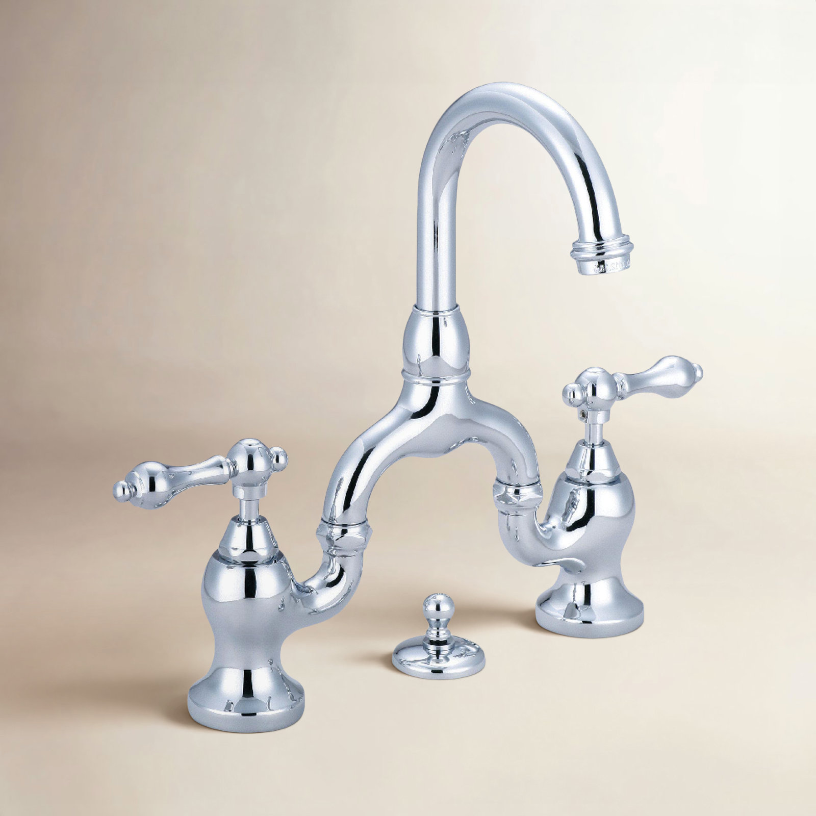 Kingston Brass English Country Two-Handle 3-Hole Deck Mount Bridge Bathroom Faucet with Brass Pop-Up, Polished Chrome
