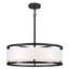 Lustre tambour 6 lumières moderne en tissu noir mat à intensité variable, luminaire suspendu à hauteur réglable pour îlot de cuisine, salle à manger et salon-131364338