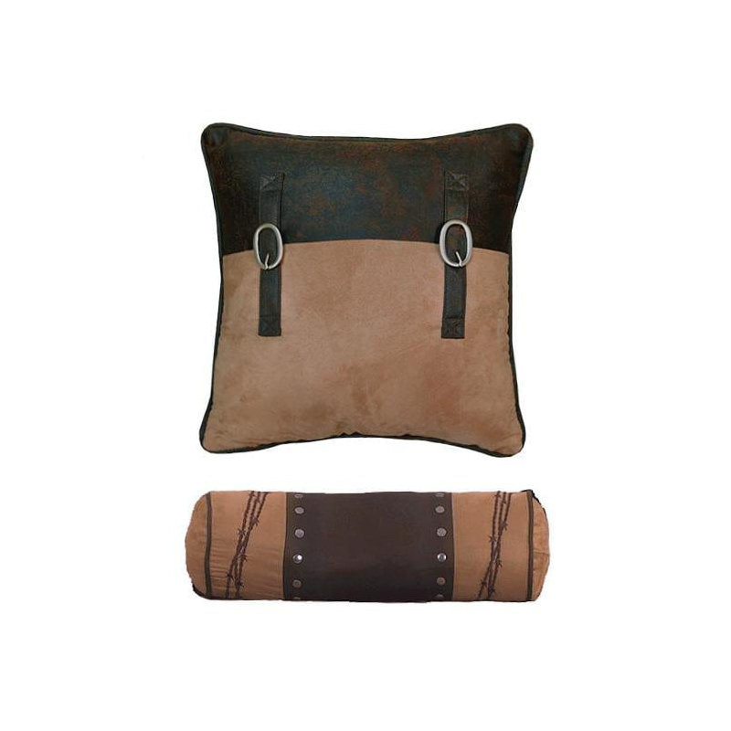 Rustic Barbwire Faux Leather Embroidery Western Rustic Comforter Set, King Comforter + 6 Additional Pieces