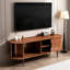 Meuble télé moderne pour téléviseurs jusqu'à 55 pouces, centre multimédia de style Mid-Century avec porte coulissante et système de gestion des câbles, noyer