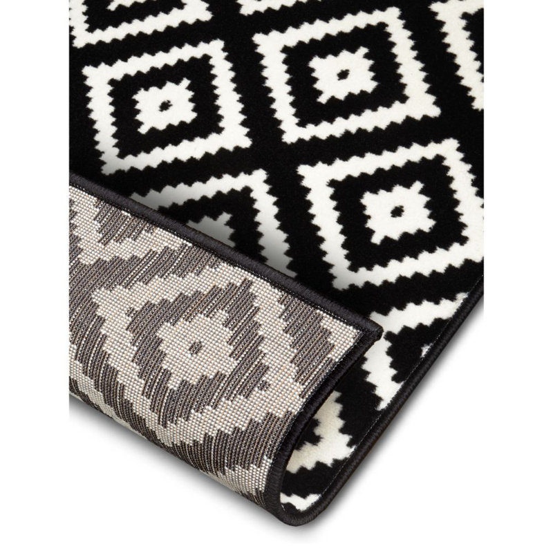 Flatweave Black/Cream Rug, Rectangle 80cm x 150cm