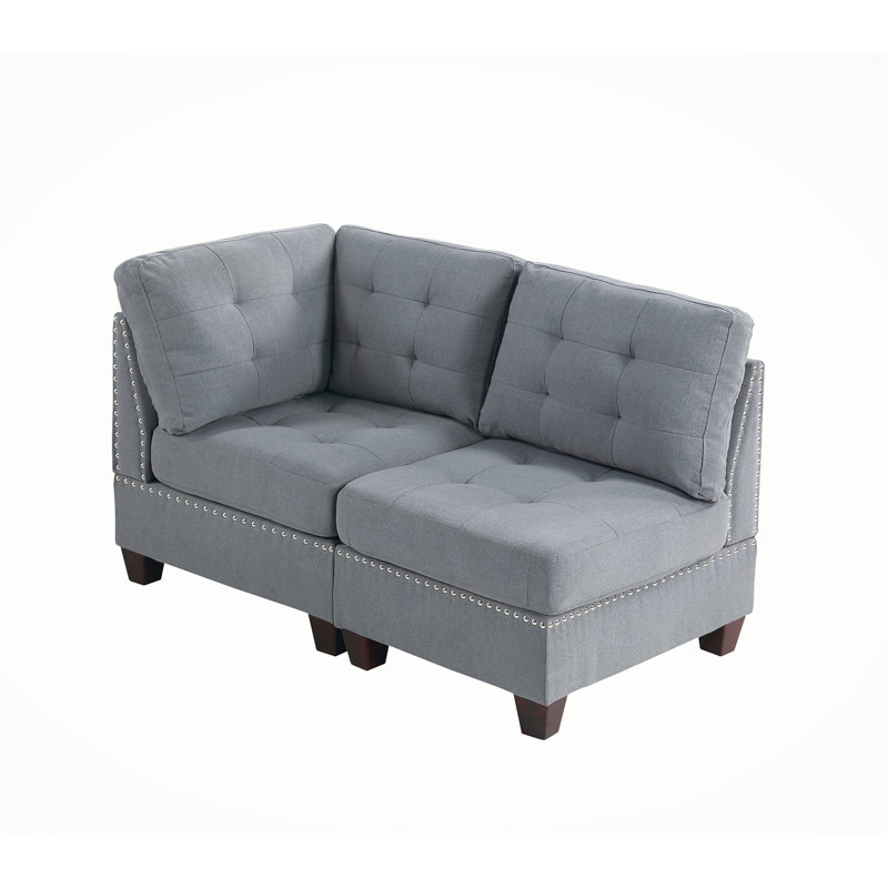 Canapé modulaire 2 pièces Gulbasha, 100 % lin gris