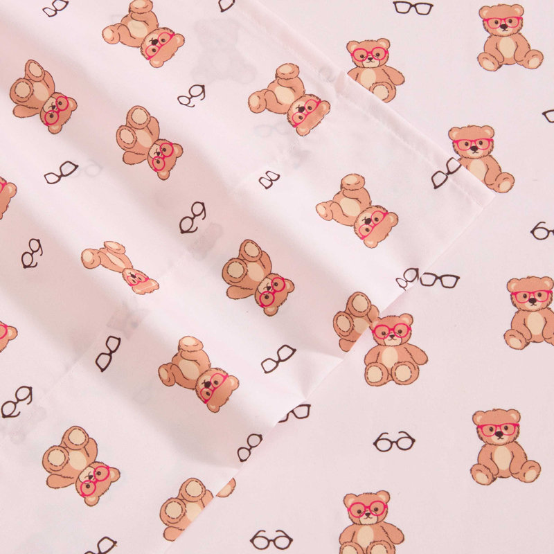 Betsey Johnson Printed Novelty Sheet Sets, Twin Sheet Set with 1 Standard Pillowcase, Nerdy Teddies Pink