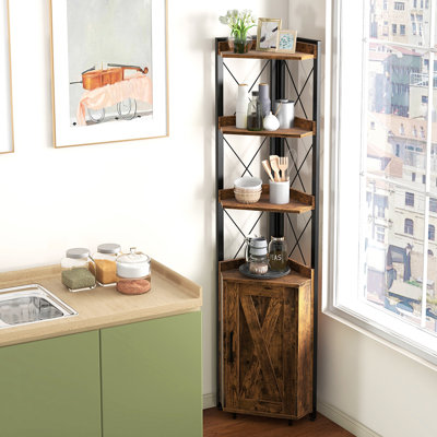 Étagère d'angle à 6 niveaux avec armoire Bibliothèque de coin de 71 pouces de hauteur avec étagère réglable à 5 positions