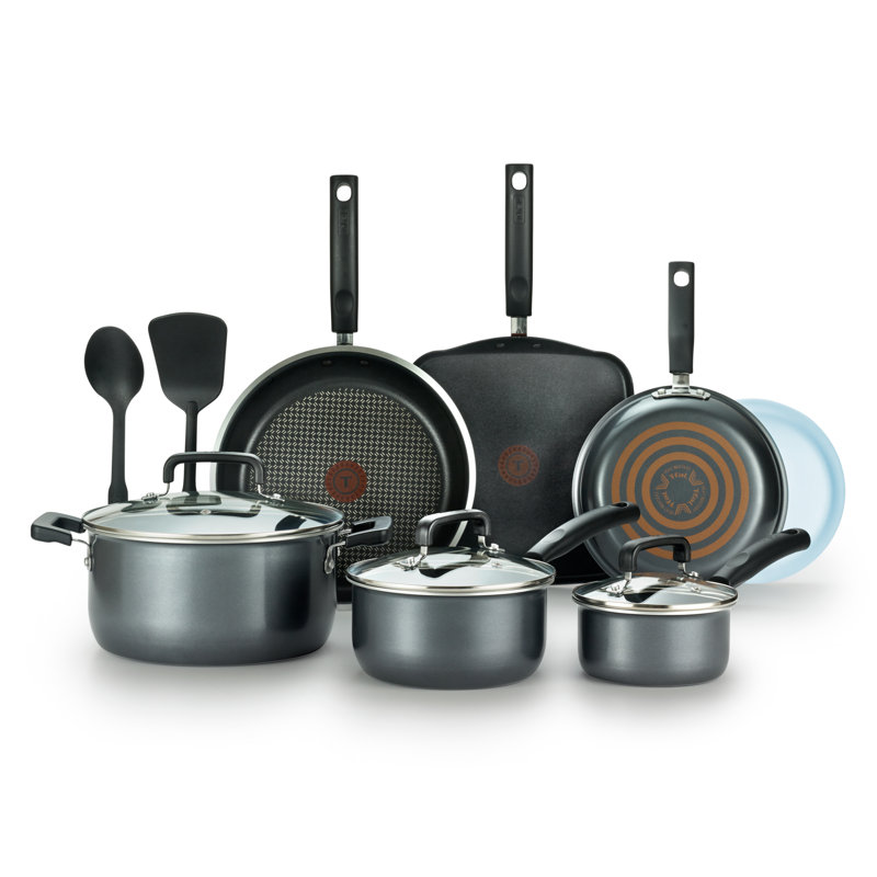 T-Fal Signature 12 Pcs Cookware Set, Titanium Nonstick, Grey, Grey