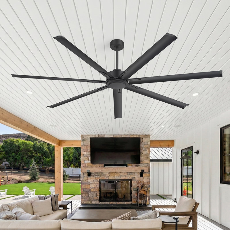 Ventilateur de plafond industriel 84 po sans lumière 84 po sans lumière, ventilateur commercial très grand avec télécommande, moteur à courant continu réversible, pales en aluminium pour entrepôt, garage et patio