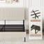 Structure de lit très grand beige avec tête de lit bandée - matériau en fer, confort et stabilité, installation rapide, structure idéale pour le mobilier de chambre à coucher, sommeil silencieux, décor moderne