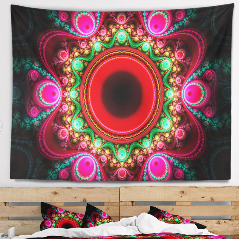 Tapisserie abstraites et cercles en ondulé rose, H 32 po x l 39 po
