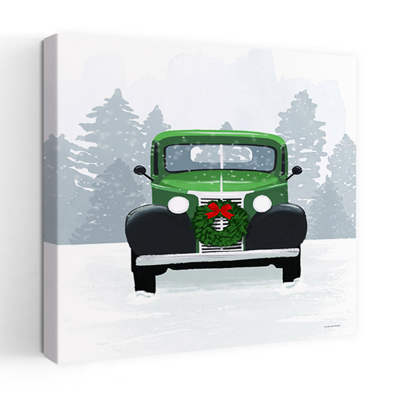 Art rétro de paysage de voiture rétro vintage de Noël, H 36 po x l 36 po
