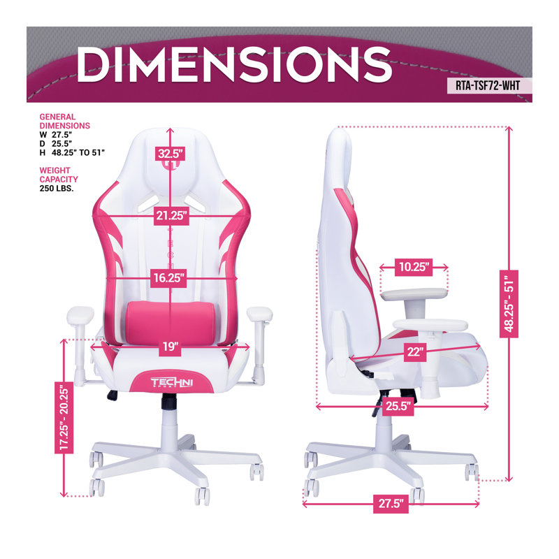 Fauteuil de jeu Sport F72 Echo, Blanc, Blanc / Rose