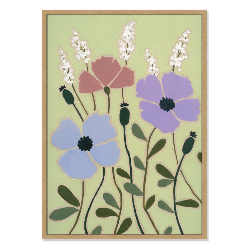 «Maura Woodblock Floral III» par - Impression de cadre photo simple, H 35,5 po x l 25,5 po x P 1,25 po, Encadré naturel