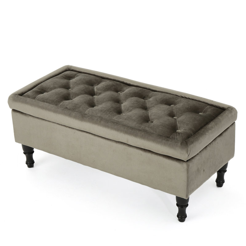Higginbotham 40.94'' Wide Tufted Rectangle Storage Ottoman, Gray Linen
