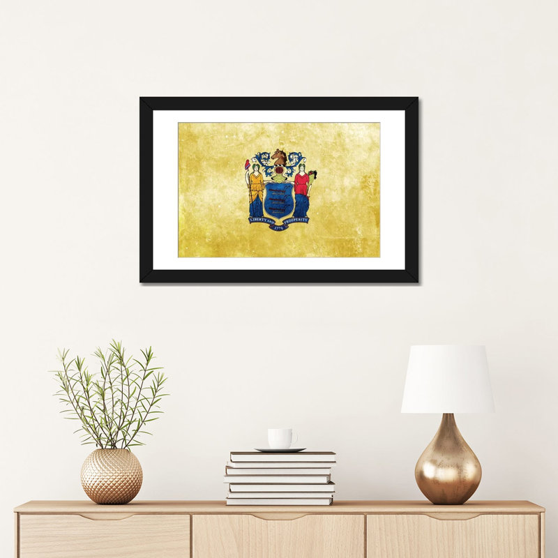 « flags new jersey », impression sur toile, H 16 po x l 24 po x P 1 po, Papier beaux-arts encadré noir, Blanc