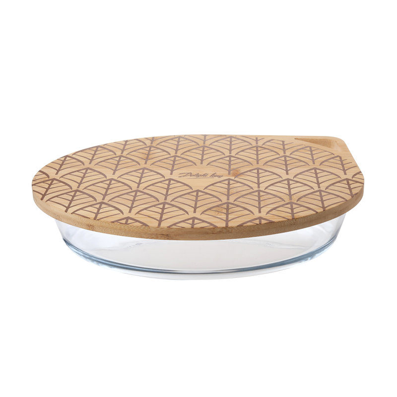 Delight King Rectangle High Borosilicate Glass, Bamboo 2 Piece Baker Bakeware Set