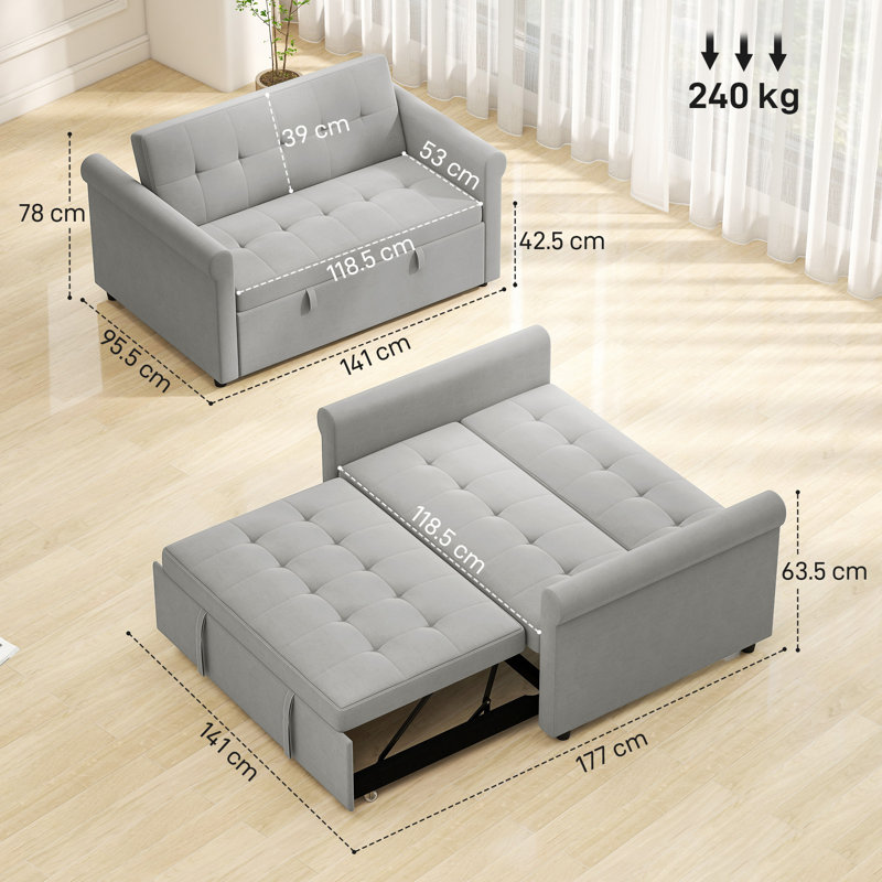 2 Seater Velvet Convertible, Sofa Bed