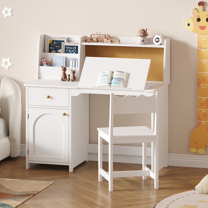 Ensemble de bureau 41,5 "avec bureau inclinable et chaise pour enfants, Blanc