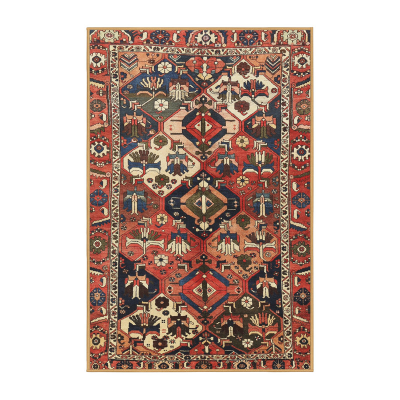 Tapis traditionnel rouge / beige / noir, Rectangle 4 pi x 6 pi