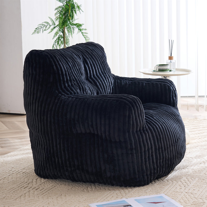 Fauteuil à billes en velours côtelé doux et moelleux rempli d'éponge à mémoire de forme, Velours côtelé noir