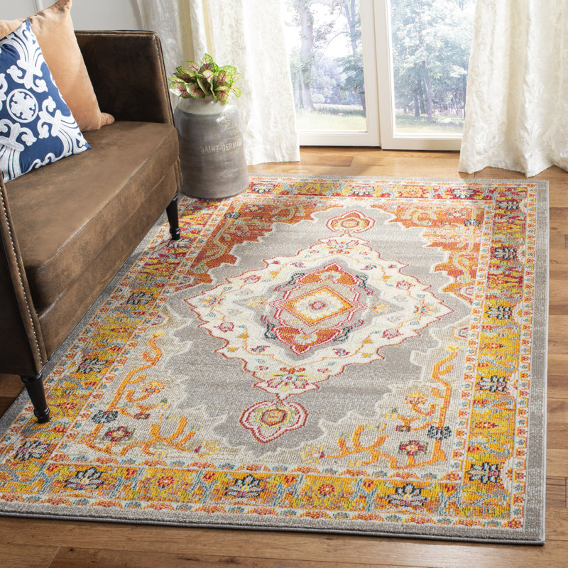 Tapis oriental orange / gris Donnerson, Rectangle 5 pi 1 po x 7 pi 6 po