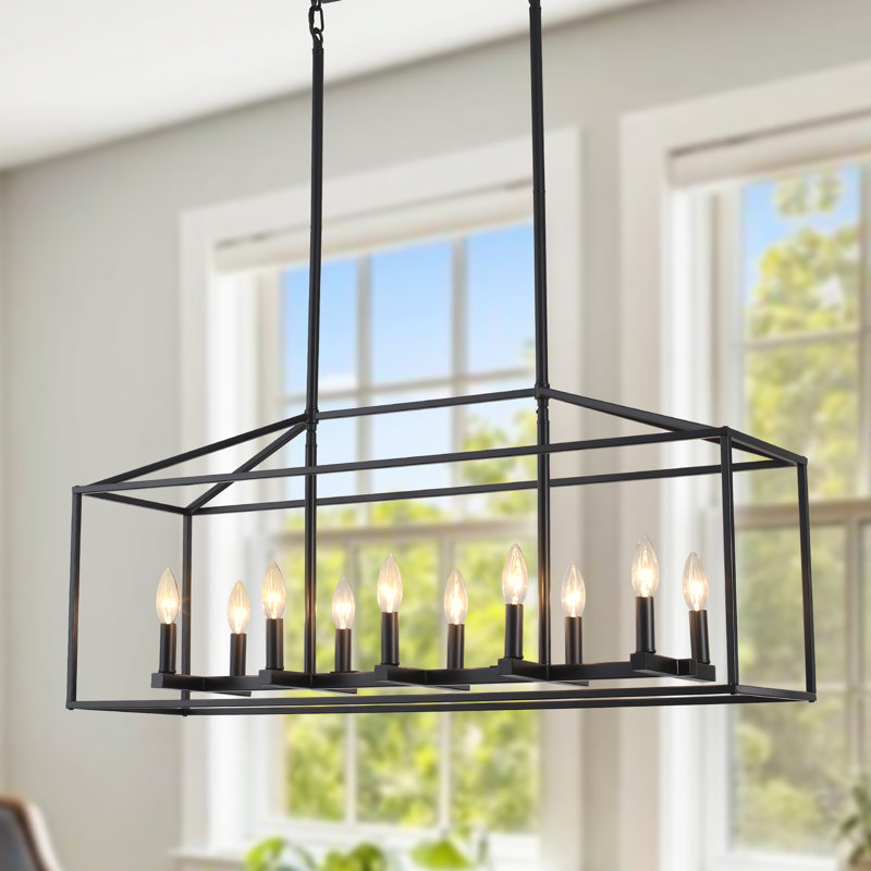Luminaire suspendu linéaire de style campagnard rectangulaire à 10 lumières pour îlot de cuisine de 38 po de large pour salle à manger