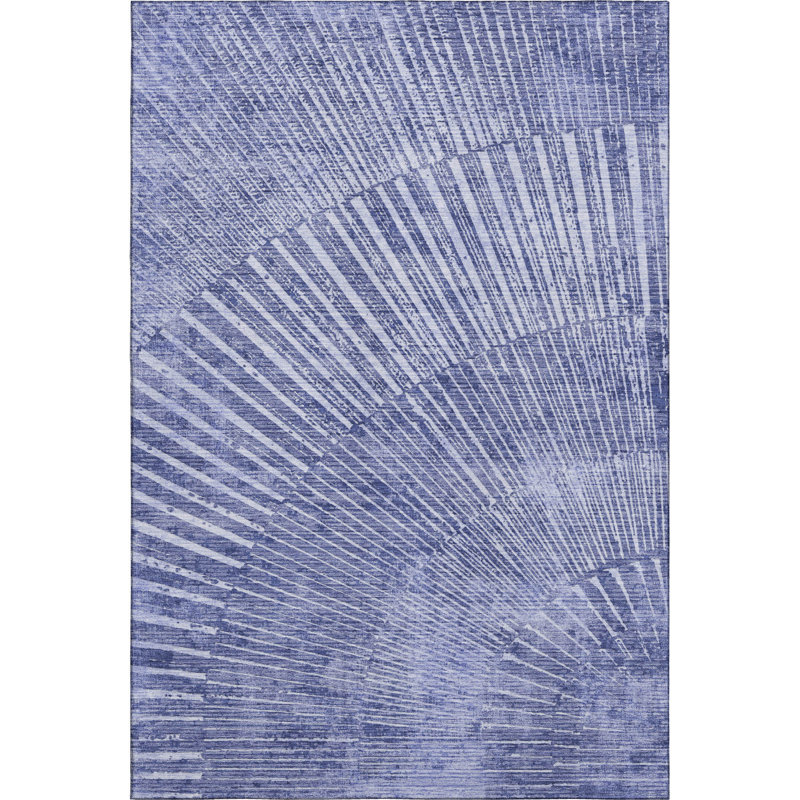 Navy Rectangular Starburst Washable Synthetic Rug 46" x 30"