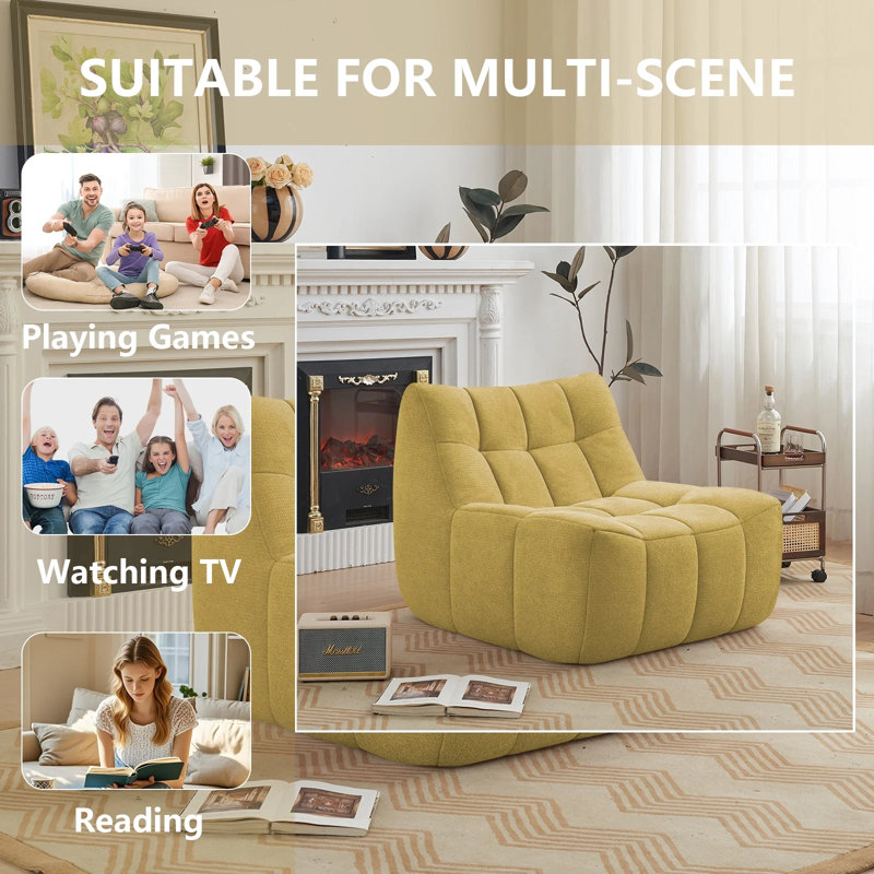 Modern Style 33.7" Oversized Bean Bag Lounge Chair, Yellow