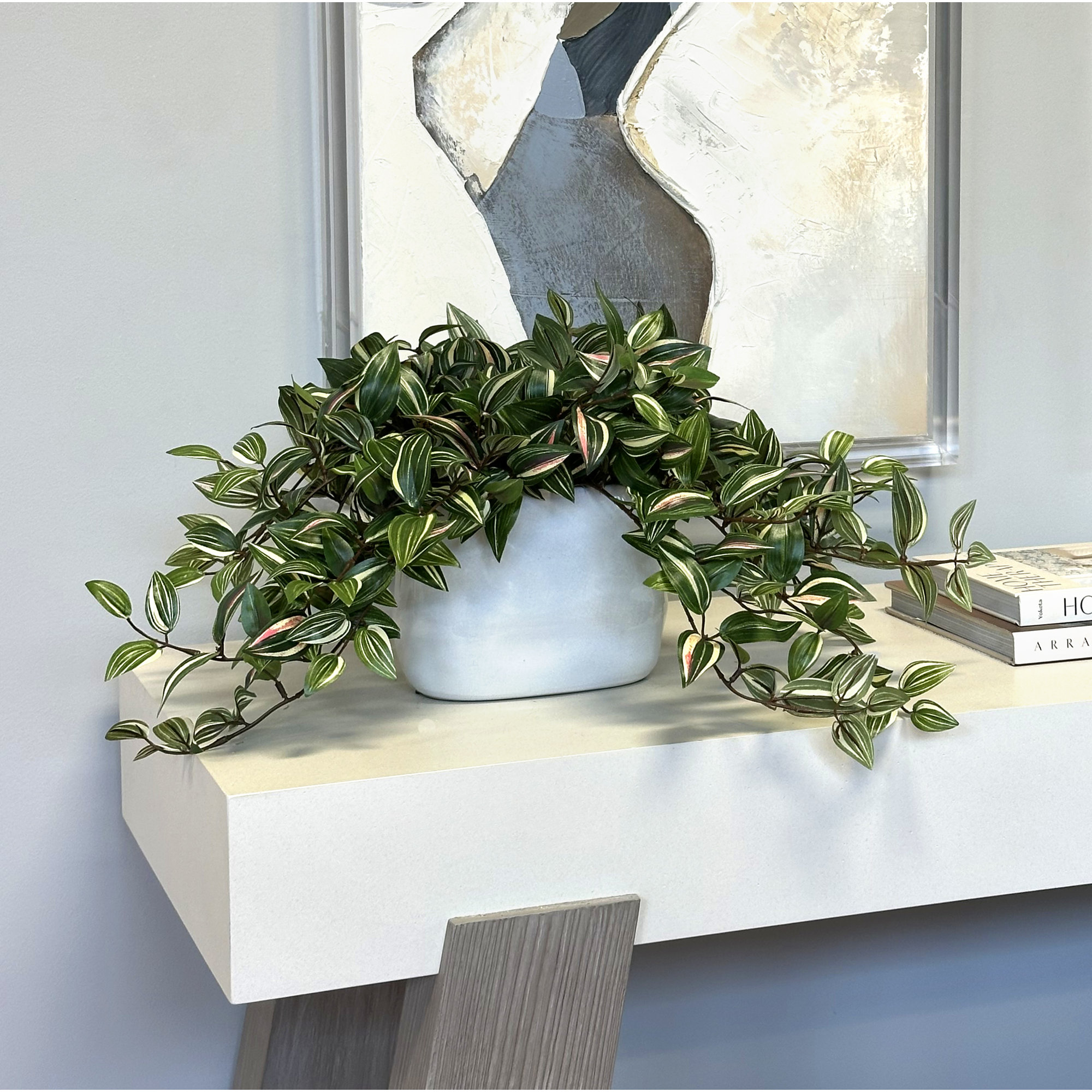 Karas Faux Tradescantia Plant in Ceramic Vase, Green, 12"H x 21"W x 14"D