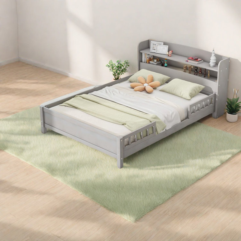 Lit plateforme en bois peu encombrant, gris antique, multifonctionnel pour la maison