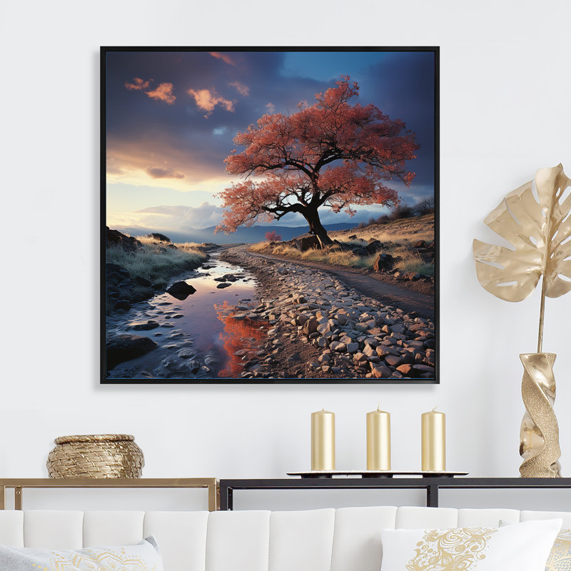 Arbre, arc-en-ciel, paysage d'hiver I, Cadre flottant noir, H 30 po x l 30 po x P 1 po