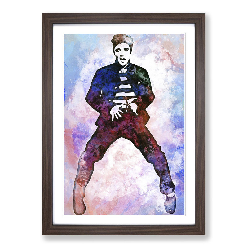 Elvis Presley The Jailhouse Rock in Abstract - Picture Frame Painting Print on MDF, 87cm H x 62cm W x 2cm D, Walnut Framed