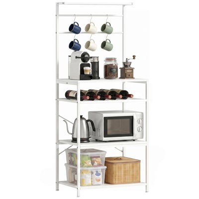 Standard Baker's Rack With Multiple Layers of Storage and Hooks, 4-Tier Steel Shelving Unit