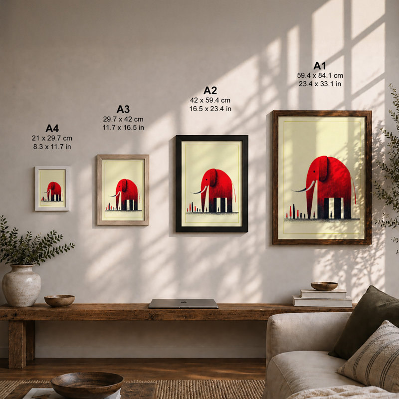 Elephant Over City Modern 1 Piece Single Picture Frame Wall Art, A1 - 84.1 x 59.4 cm, White