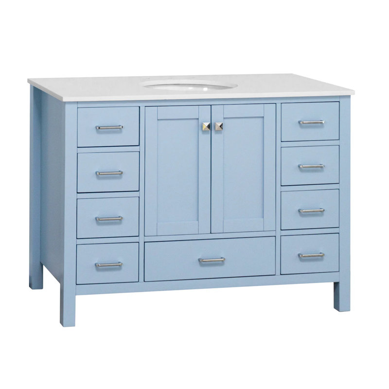 Ensemble de meuble-lavabo simple 48 po Claudett, Bleu poudre, Blanc d'ingénierie