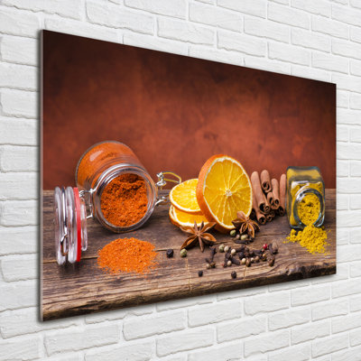 Glass Print Wall Art 100X70cm Image Printed On Glass Decorative Wall Picture Behind Toughened / Tempered Safety Real Glass For Kitchen & Living Room Theme:Mix Of Spices
